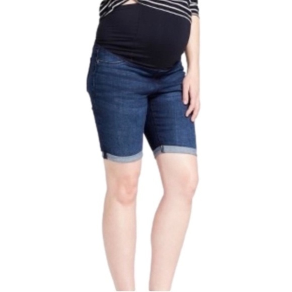 Isabel Maternity Ingrid Dark Wash Crossover Panel Bermuda Shorts Size 4